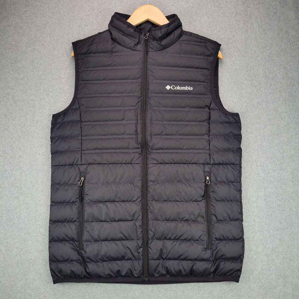 Columbia Puffer Vest Men Medium Black 650 Down Fill Quilted Full Zip XO0375